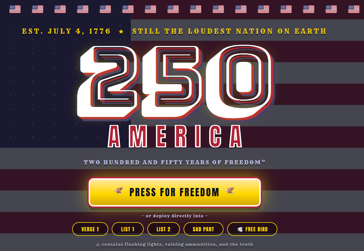 AMERICA 250 — a beat-synced satirical birthday site that transcribed its own soundtrack