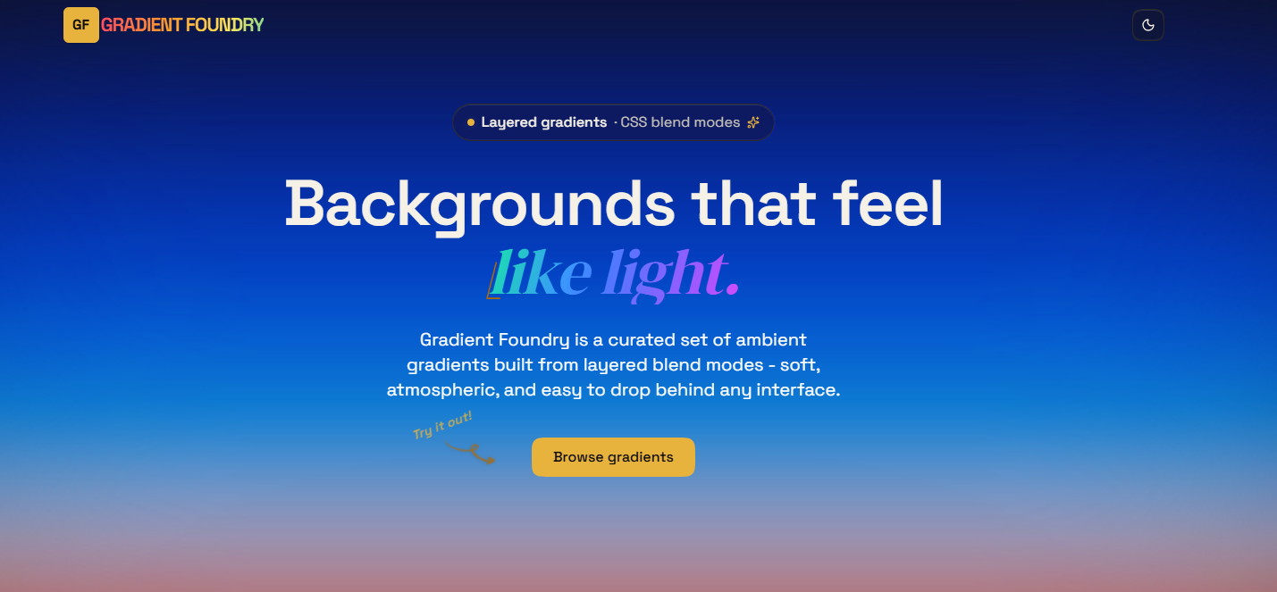 Gradient Foundry — an interactive gallery and visual editor for layered CSS gradients