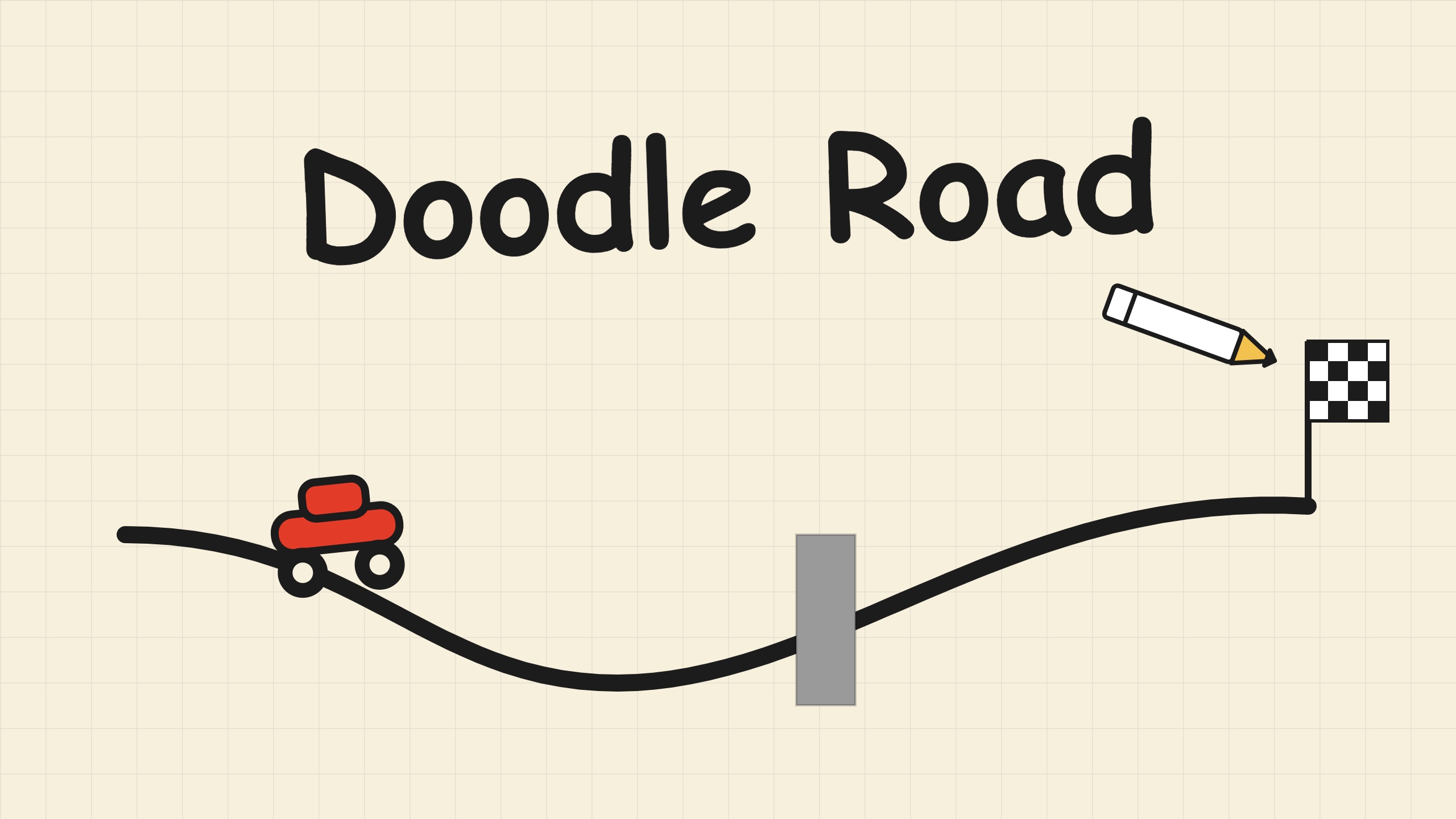Doodle Road, a hand drawn physics puzzle where you sketch or erase a road to roll a cute little car to the finish flag