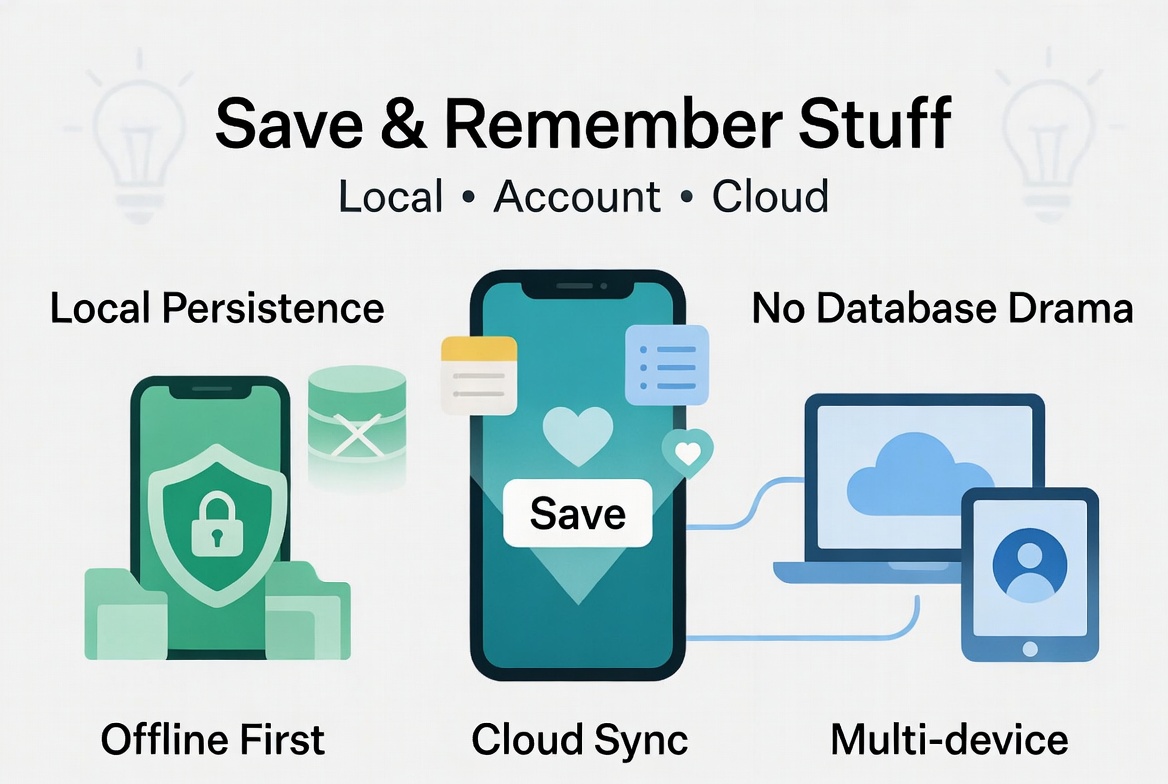 Save & Remember Stuff: Add Storage, User Accounts, or Local Persistence (No Database Drama)