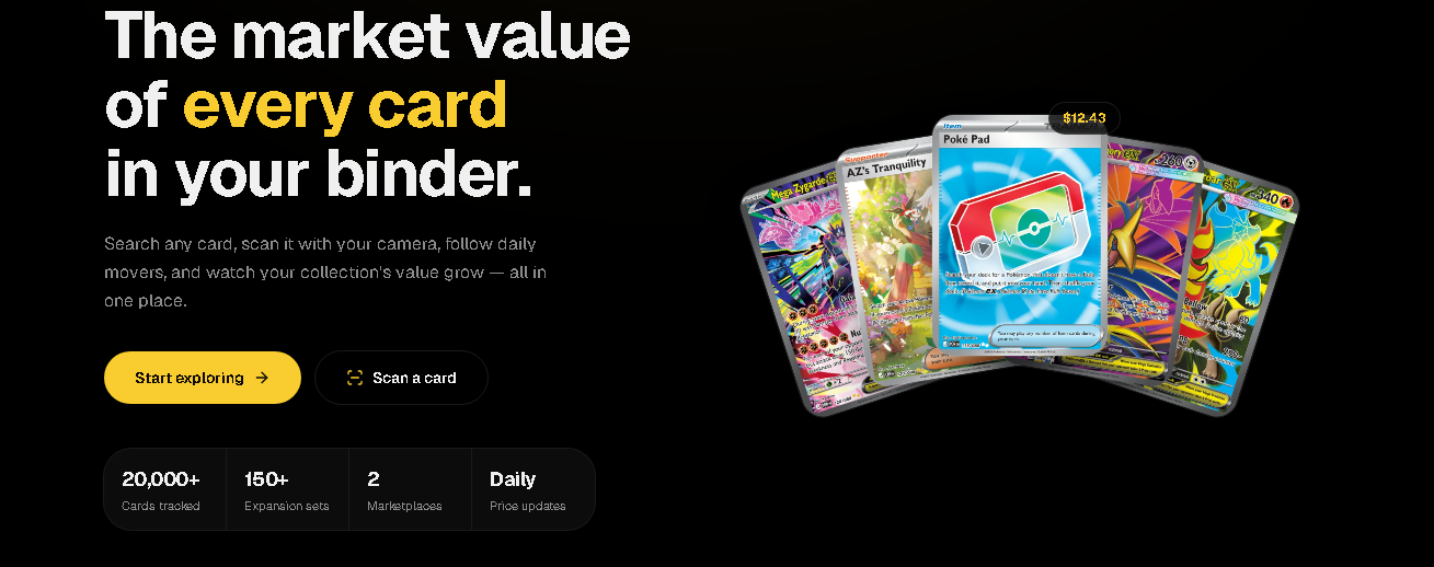 CardPrice Pokémon TCG price tracker with AI card scanner, live market prices, and collection portfolio