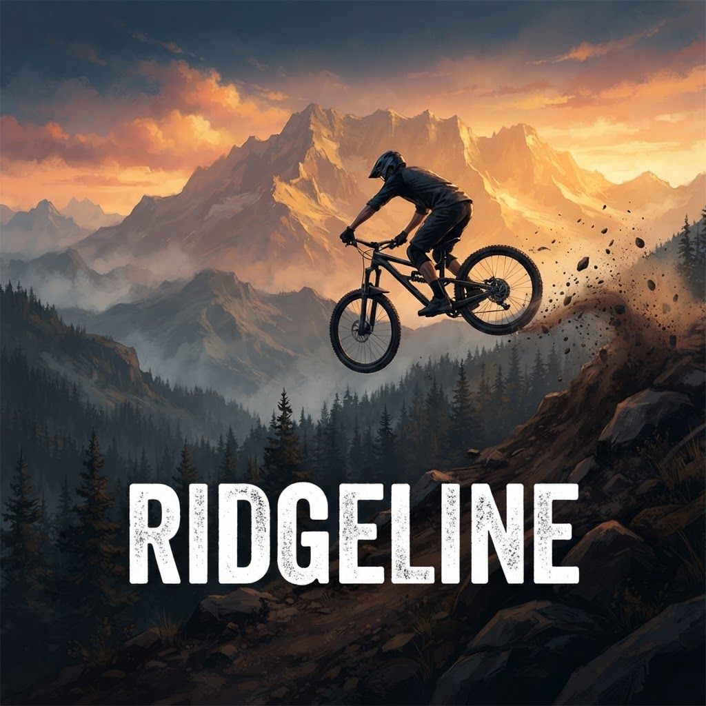 Ridgeline — a first-person downhill mountain bike game in a single HTML file, built with Three.js and procedurally generated trails