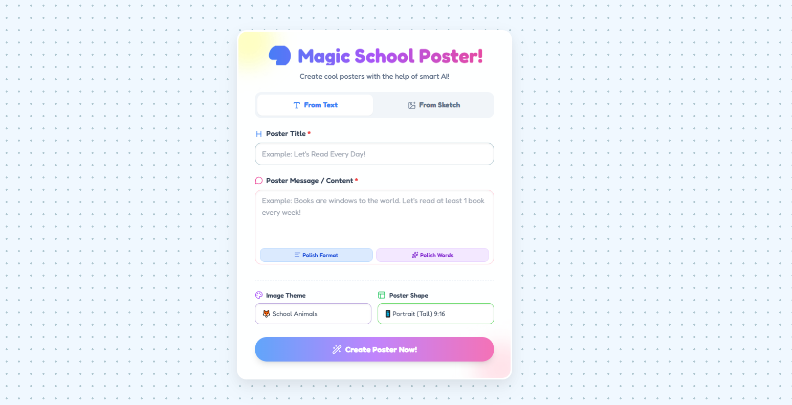 Magic School Poster Maker (Text & Sketch-to-Image)