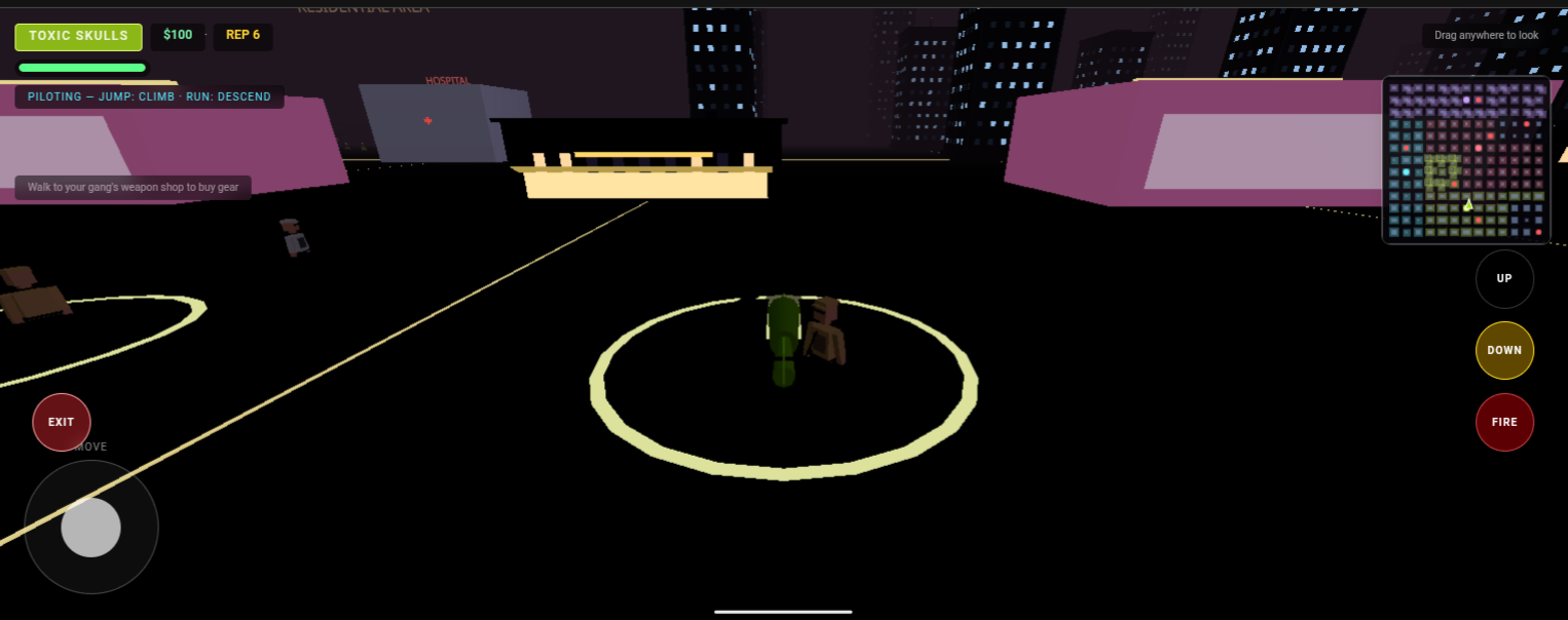 Gang Wars( A 3D multiplayer browser game where four rival gangs fight for control of a 13-district open city, with territory capture, bank heists, squad AI, drivable cars and helicopters, and real-time PvP).