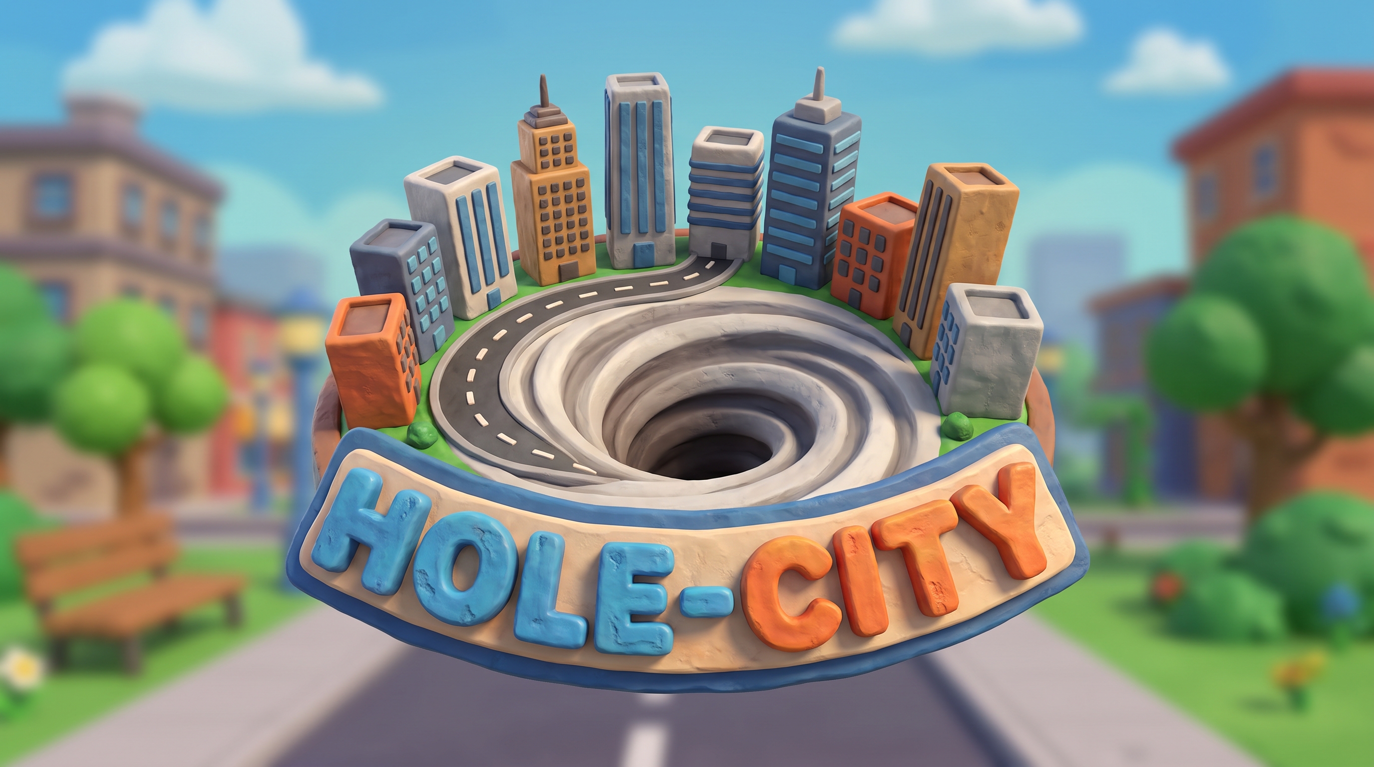 Hole City 3D . a browser game where you're a hole swallowing an entire city (Three.js, single HTML file)