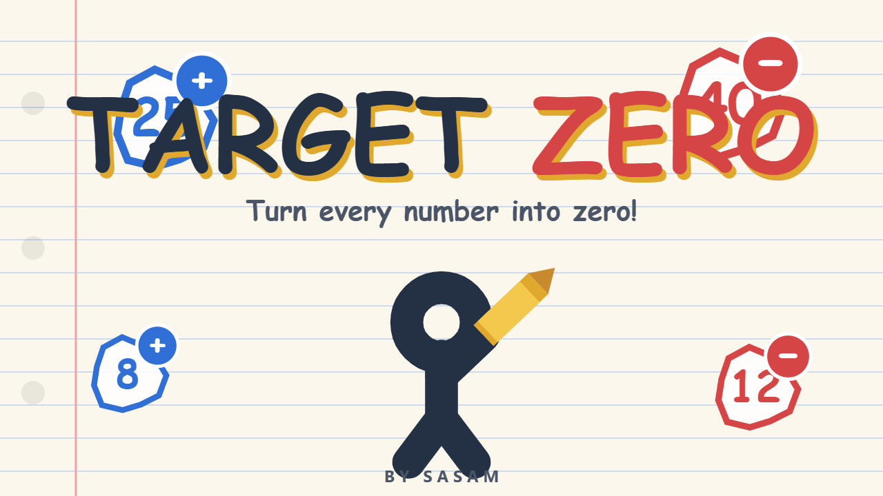 TARGET NOL (TARGET ZERO) , a bilingual single file HTML math shooter that teaches Indonesian grade 5 to 6 kids addition and subtraction by turning every enemy number into zero.
