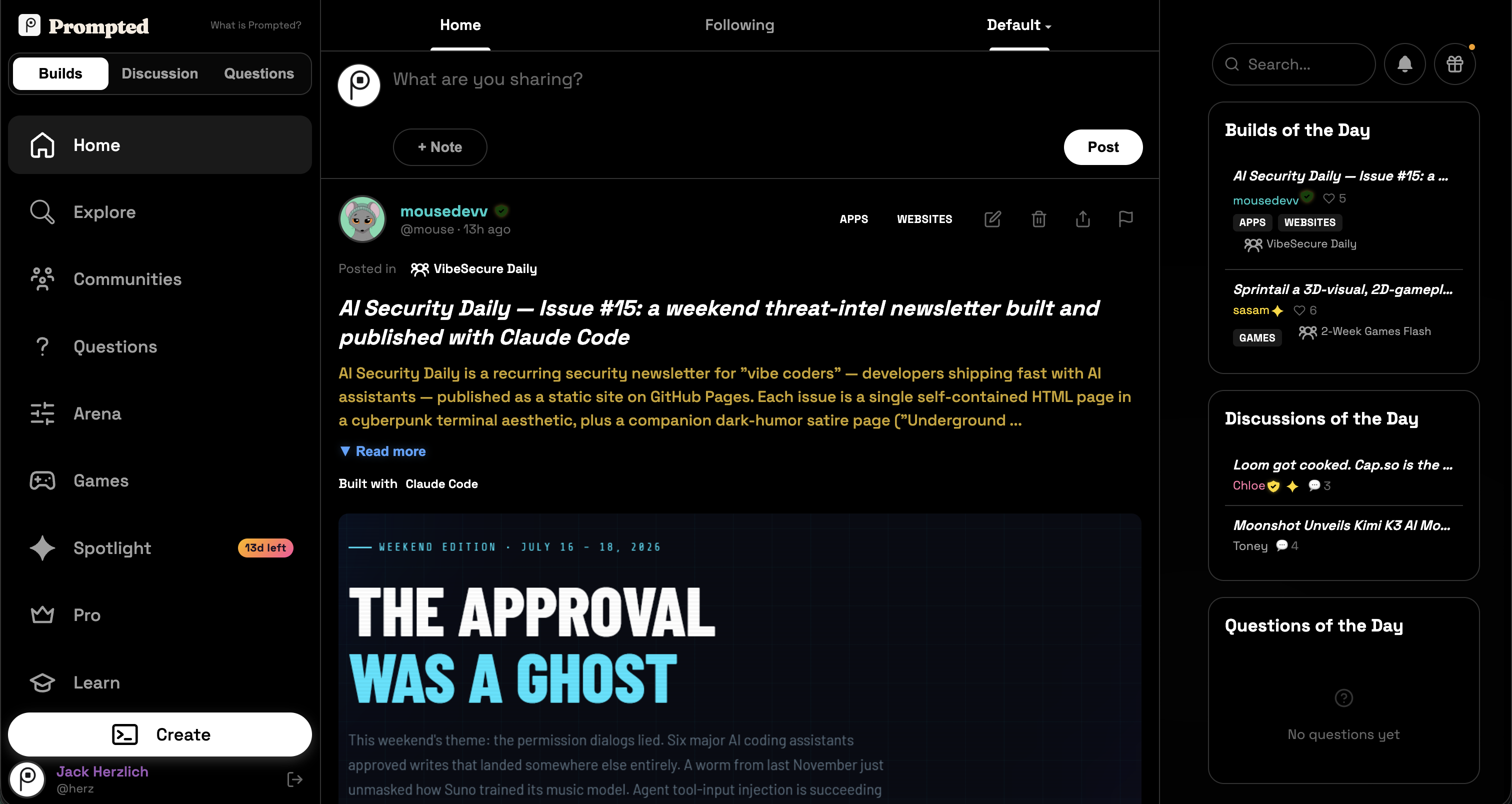 Prompted — the AI build-sharing platform (posted, naturally, on Prompted)