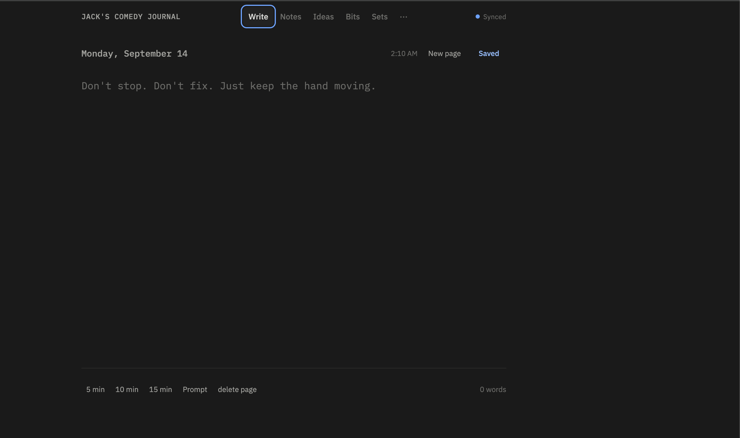 Jack's Comedy Journal: an iA Writer-style notebook for stand-up, synced across phone and laptop