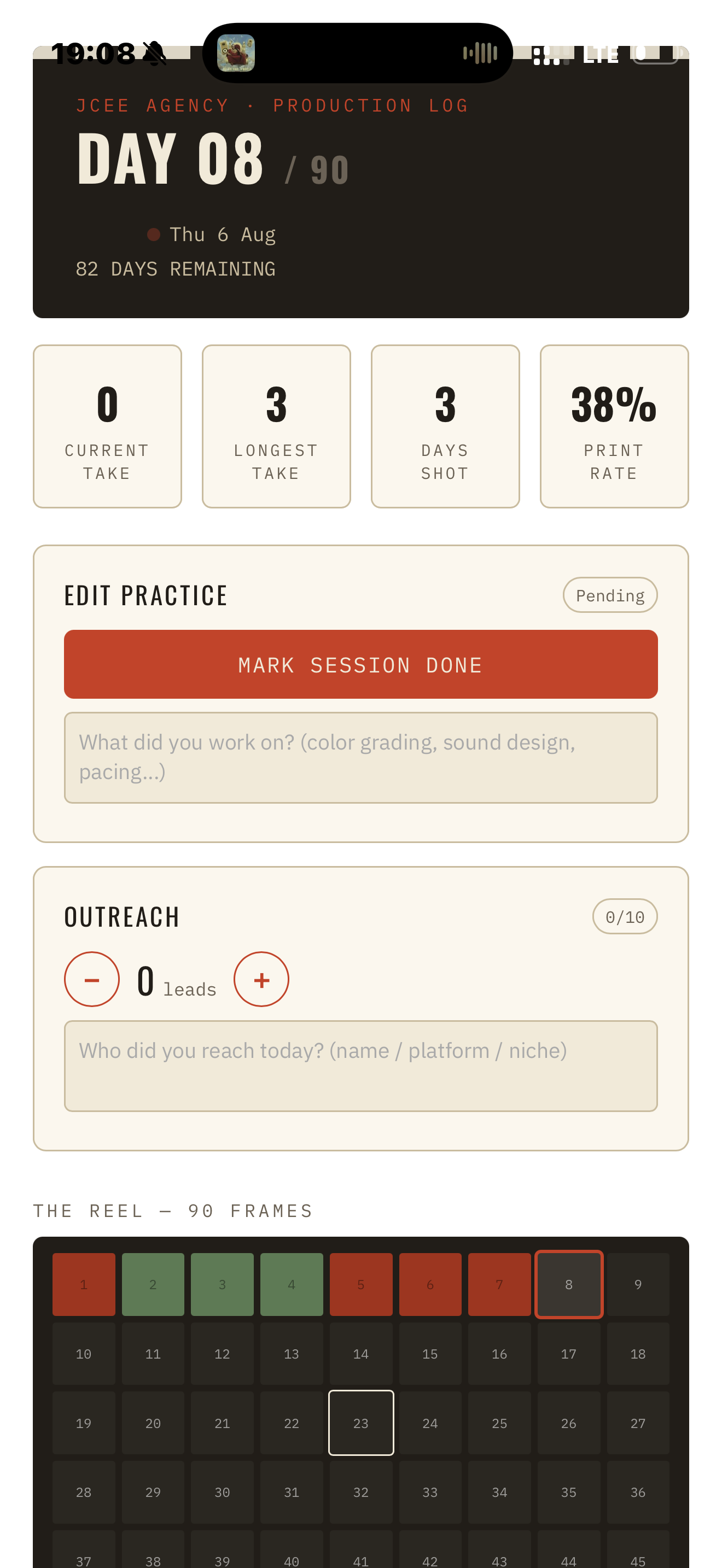 A consistency web app to help me keep track of my work so I keep doing the work for 90 days without missing a day