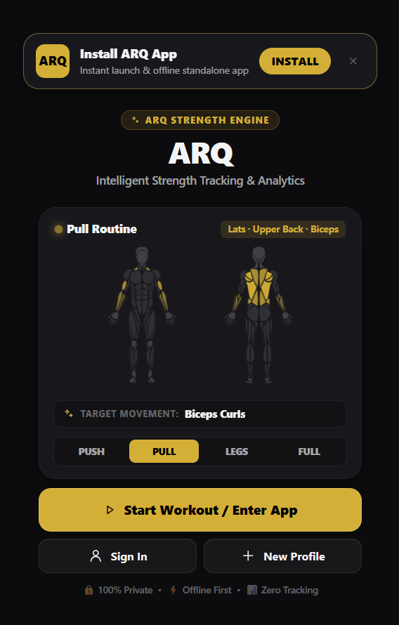 ARQ GYM - Imagine Having a Personal Trainer in Your Pocket Without the Cost, 1,000+ Animated Muscle-Targeted Exercises, Weekly Plans, Guided Workouts, and Real Time Analytics Built Into Arq Gym