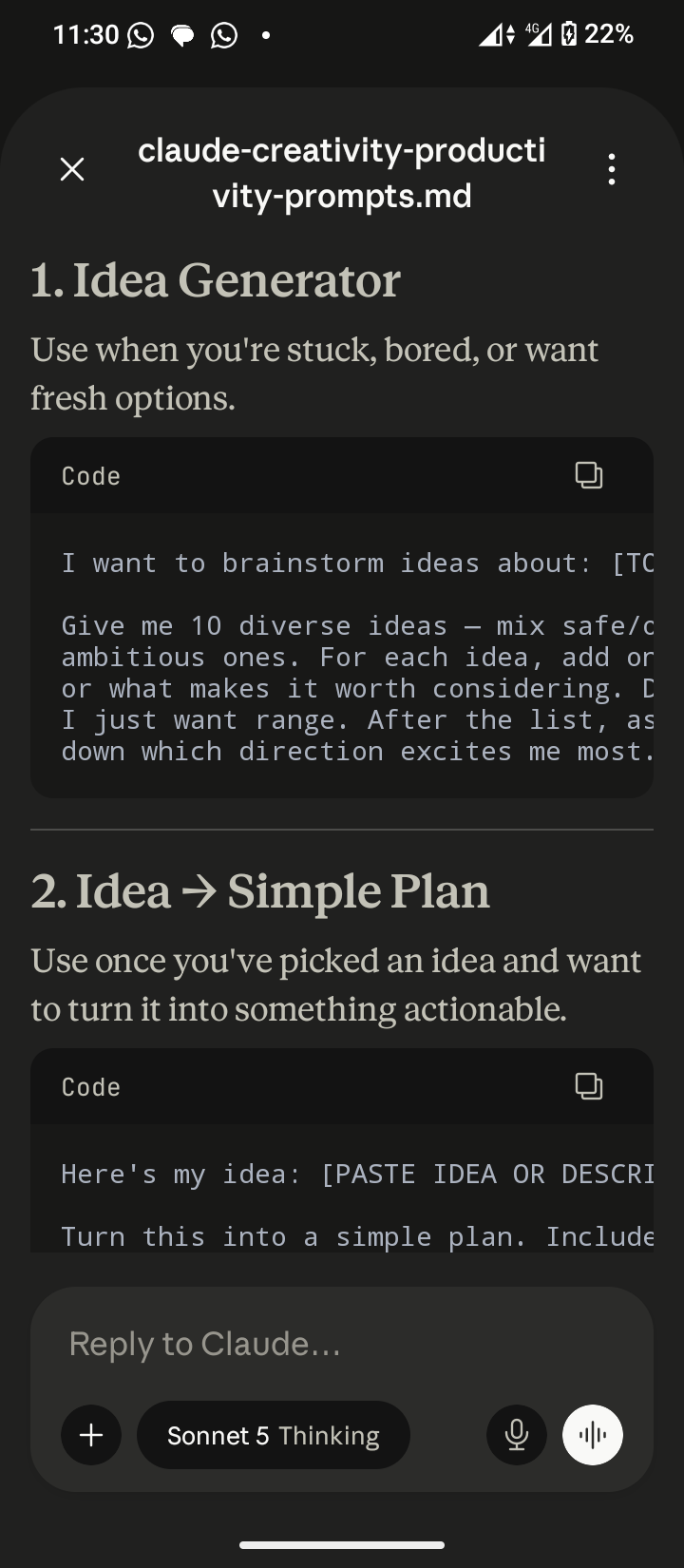 4 Claude prompt for creativity and productivity