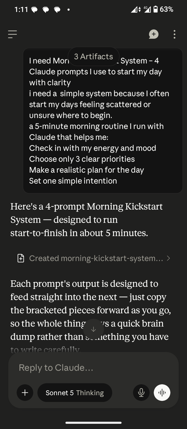 Morning Kickstart System – 4 Claude prompts I use to start my day with clarity