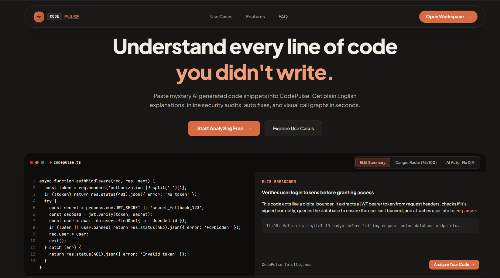 I got tired of blindly trusting AI generated code, so I built CodePulse to explain it, fix it, and make it production ready in seconds