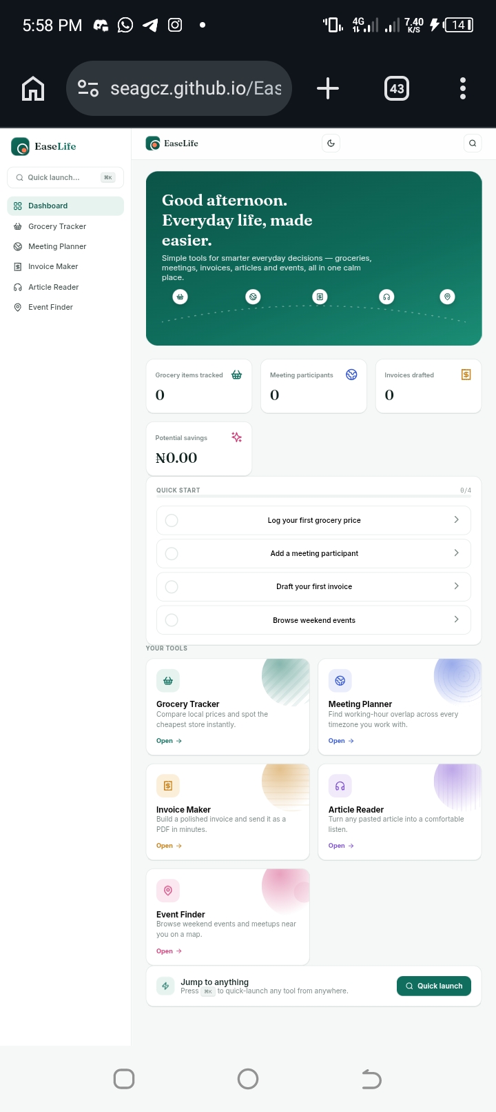 EASELIFE. A simple web app bringing multiple practical tools into one place.